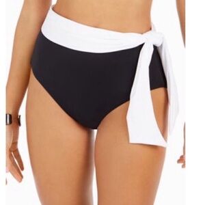 Ralph Lauren BLACK/WHITE Bel Aire High-Waist Tie Bikini Swim Bottom Size 16